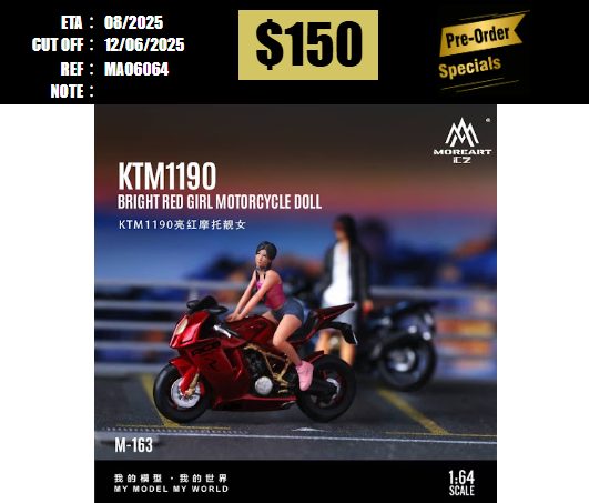 PO-$150 * MOREART * 1:64 FIGURE-KTM1190 MOTORCYCLE DOLL BRIGHT RED (MO222163) [OD06/06]