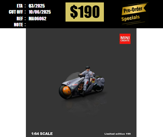 PO-$190 * MOREART * 1:64 FIGURE-AKIRA MOTORCYCLE COMBAT GREY [OD06/06]