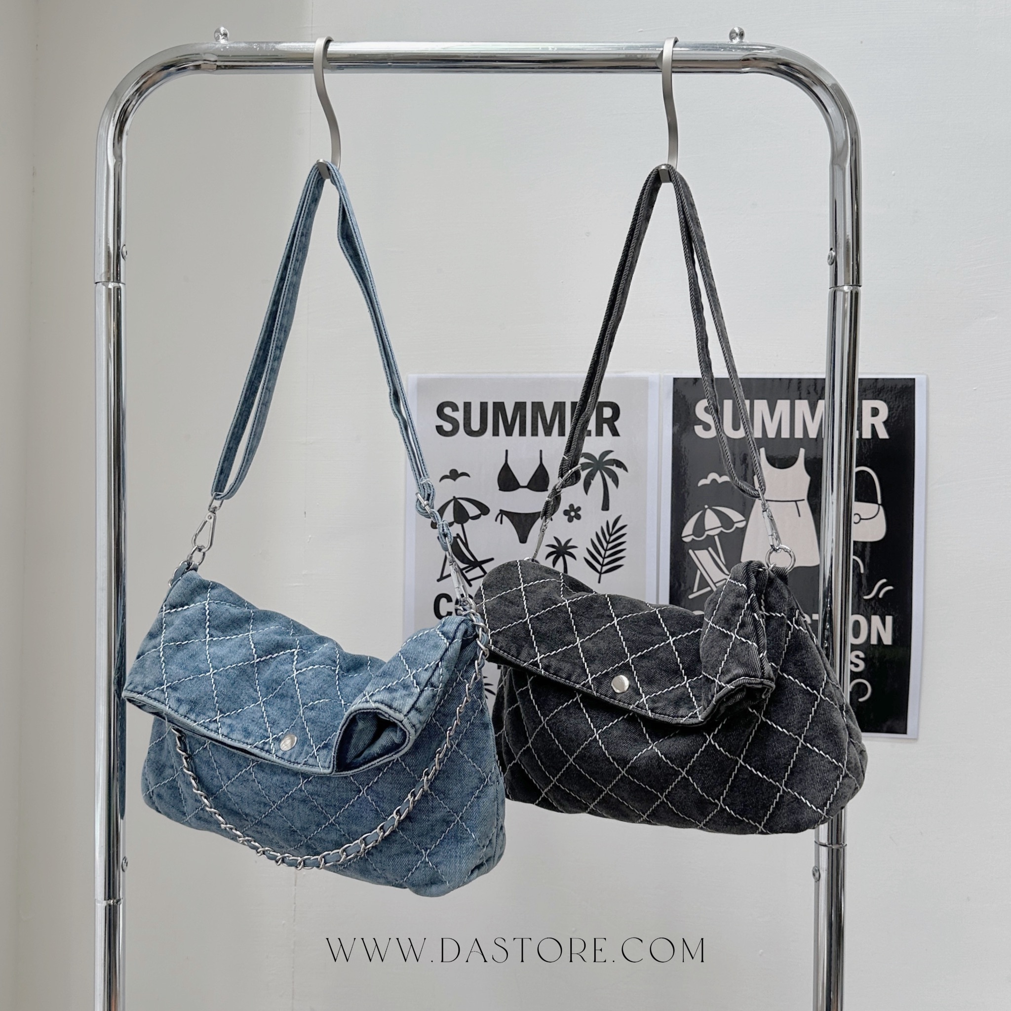 菱格車線牛仔鏈條包