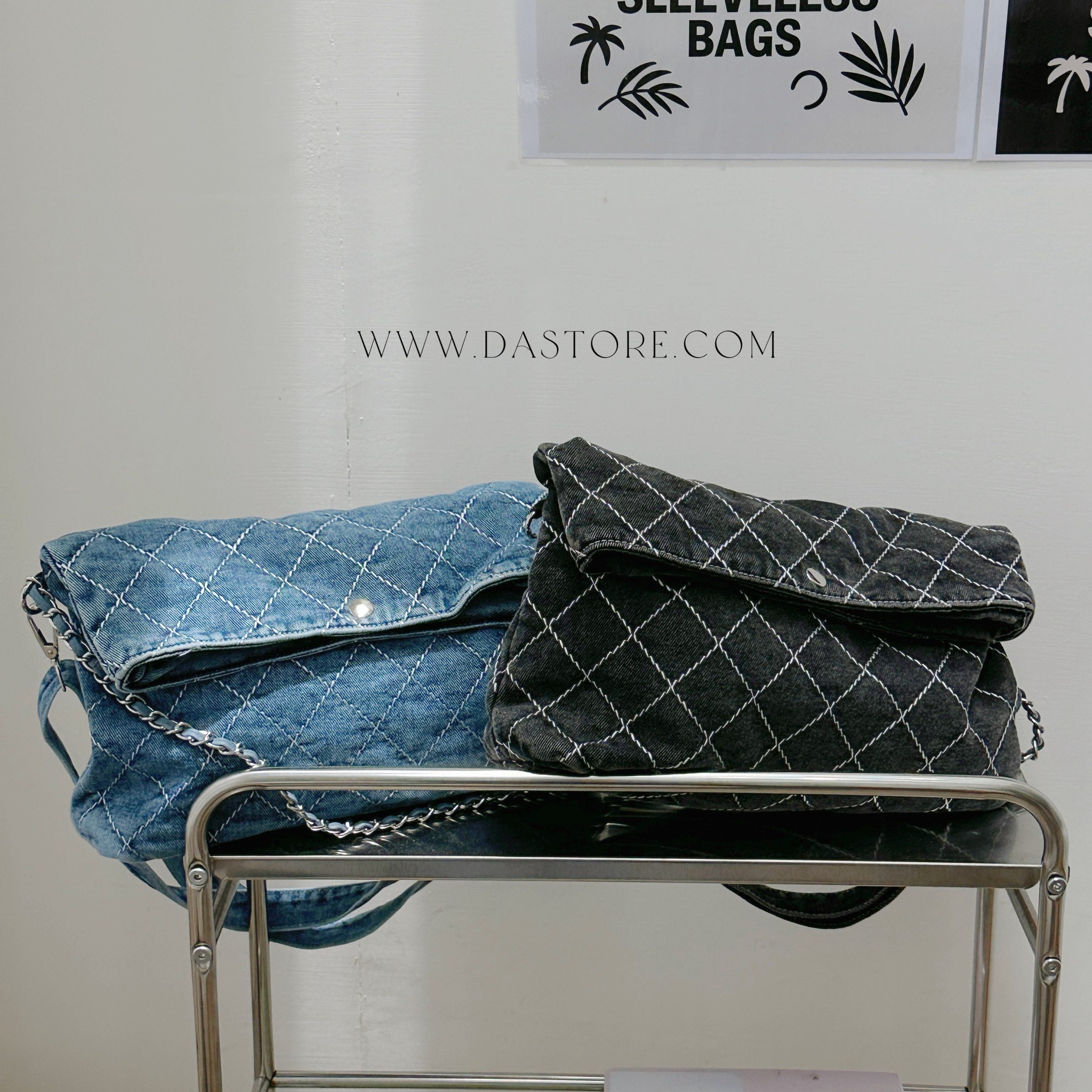 菱格車線牛仔鏈條包