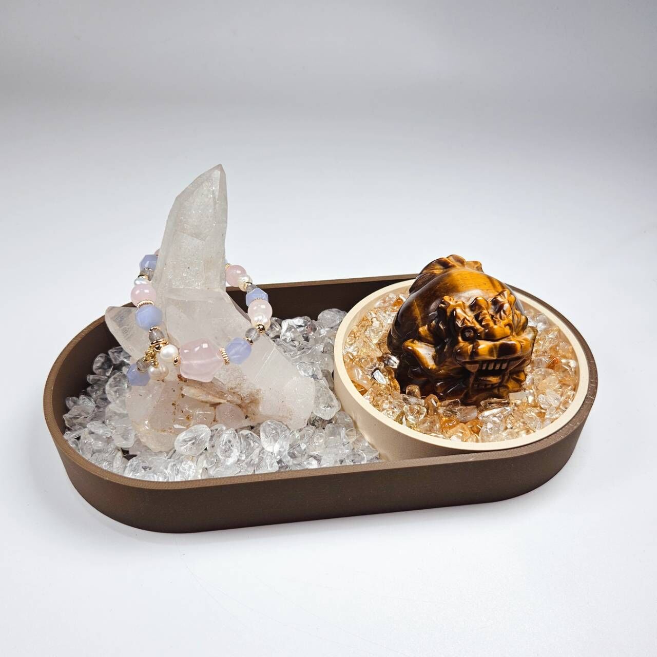 淨化滑動盤組(米黃、咖啡色)附一包白水晶淨化碎石