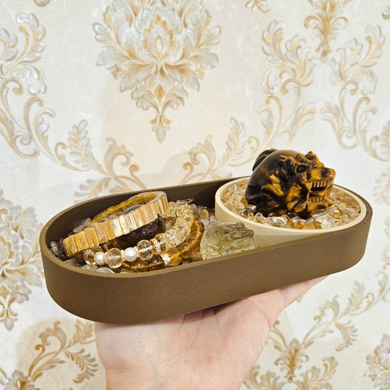 淨化滑動盤組(米黃、咖啡色)附一包白水晶淨化碎石