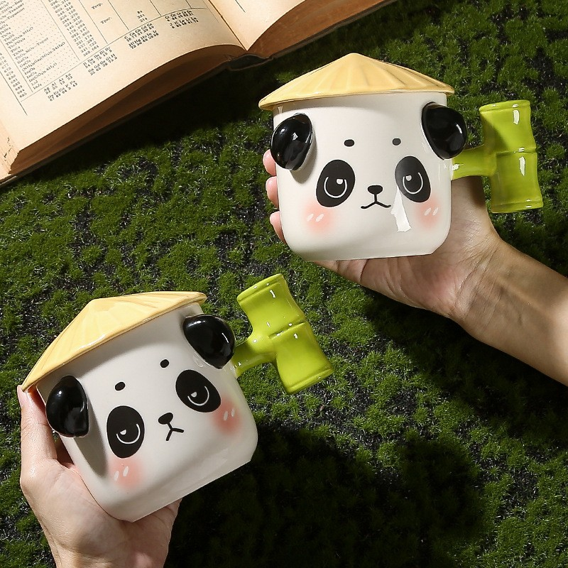 Funny Panda Mug with Bamboo Handle and Lid