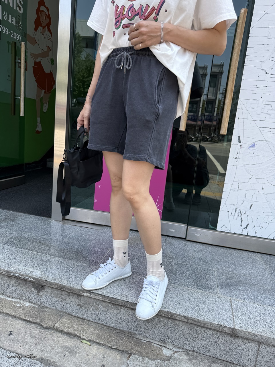 正韓LA水洗感修身綁帶短褲 (灰)