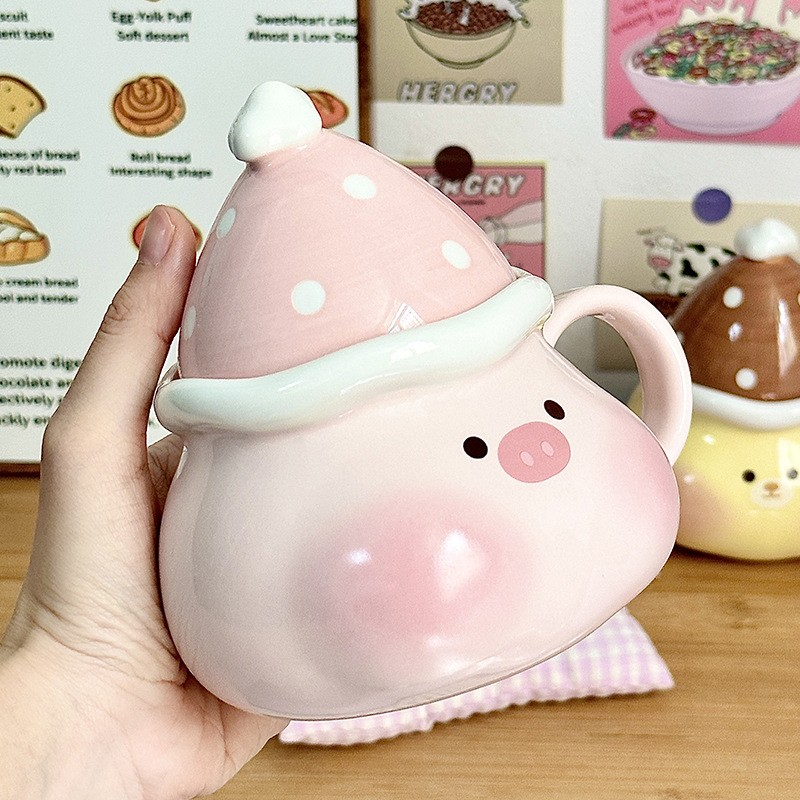 Lucky Bag Bear & Pig Ceramic Mug with Lid