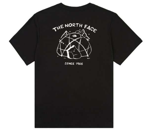 【The North Face 北面】男女款黑色短袖T恤｜露營小熊圖案｜休閒百搭上衣｜CAMP BEAR印花Tee  JUN25