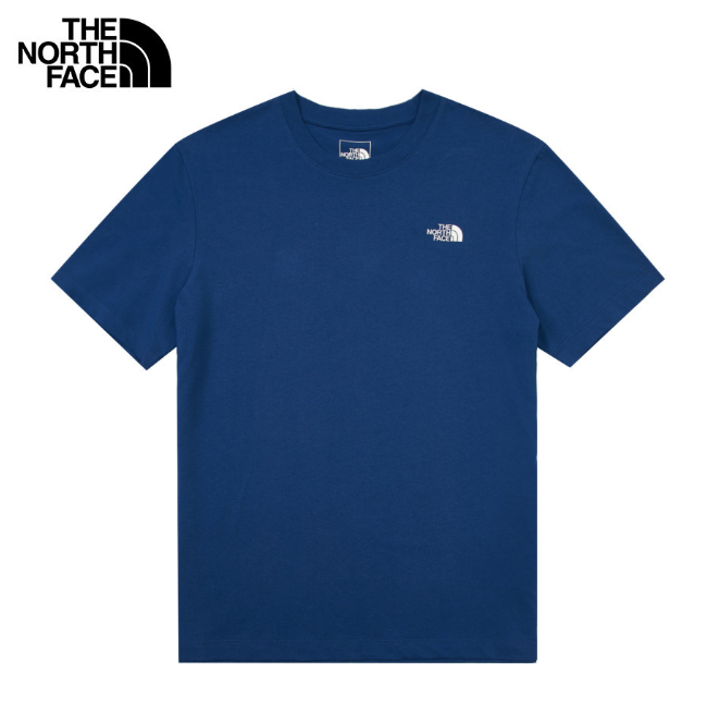 【The North Face 北面】男女款藍色LOGO短袖T恤｜經典扭轉字樣印花｜潮流休閒百搭上衣｜LOGO TWIST系列  JUN25