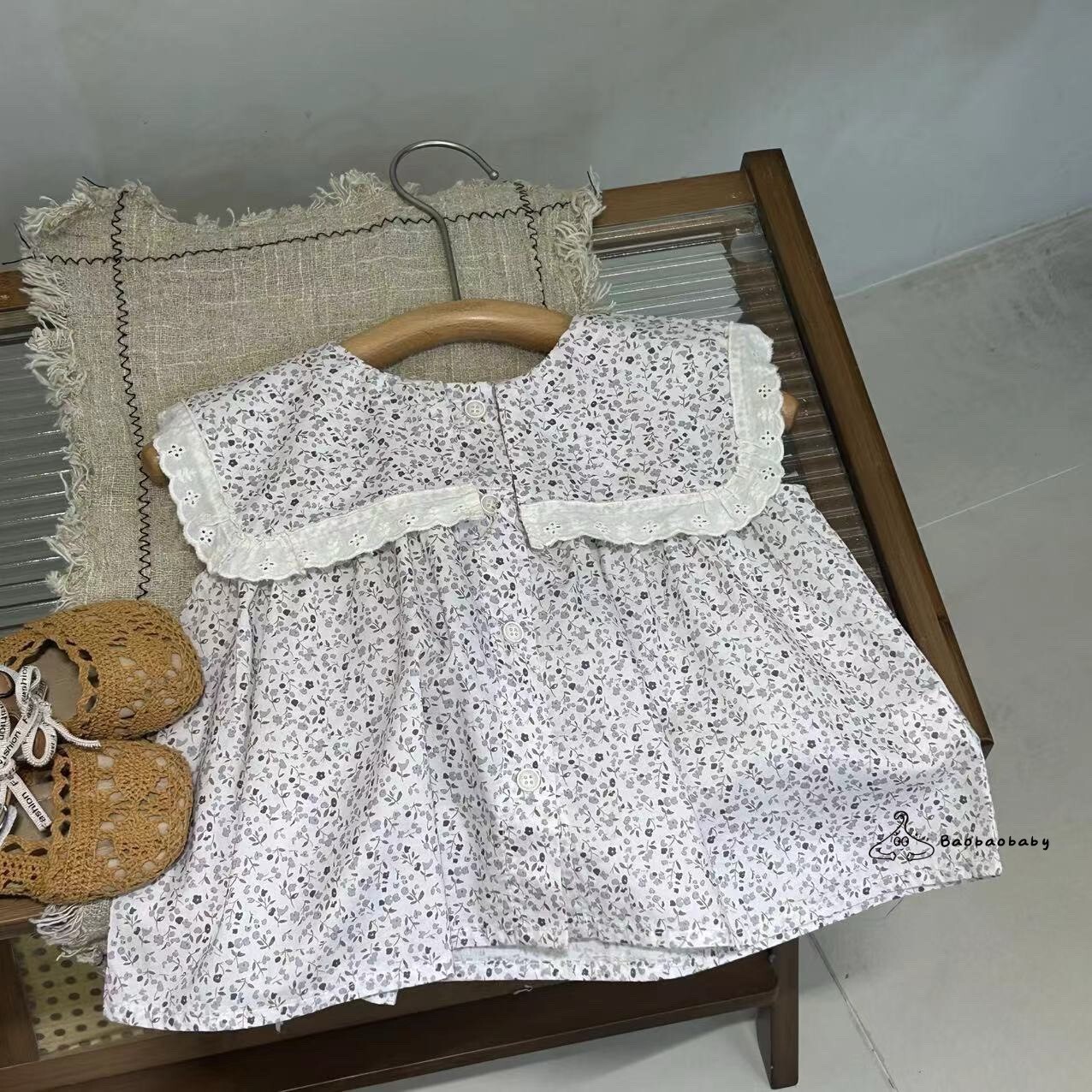 日系紫碎花娃娃衫