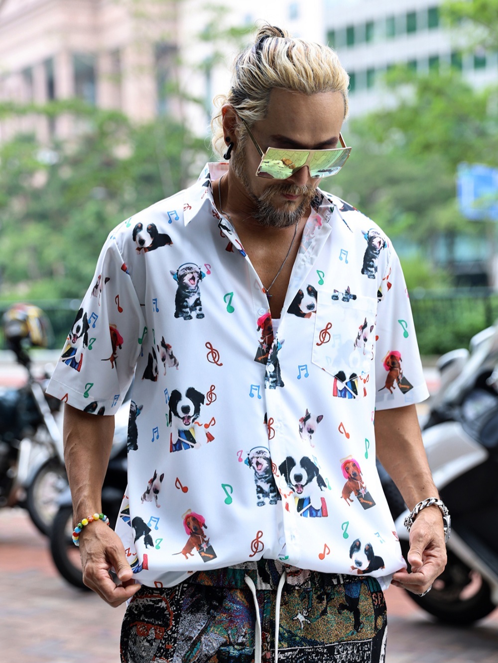音樂寵物印花短袖襯衫