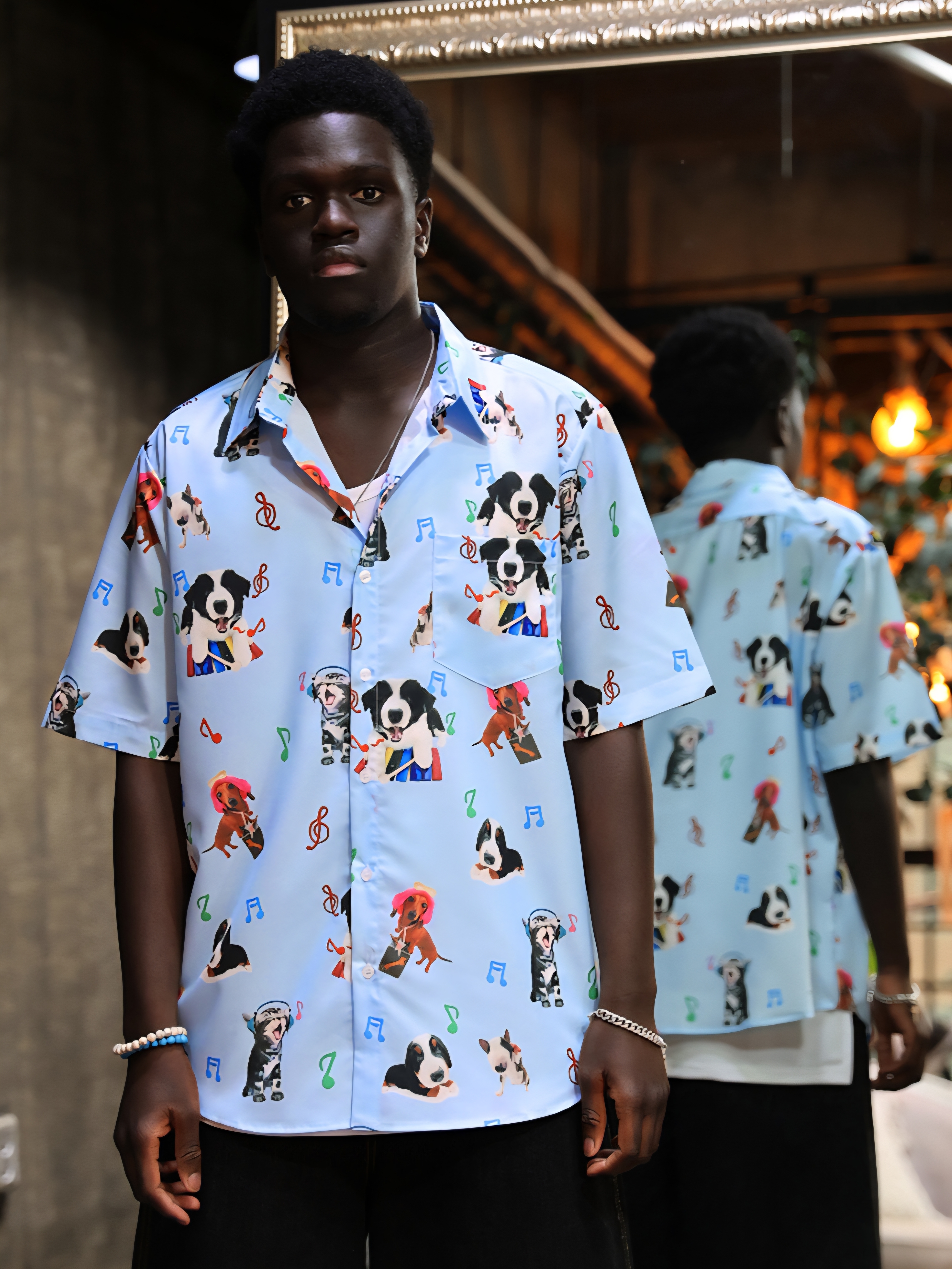 音樂寵物印花短袖襯衫