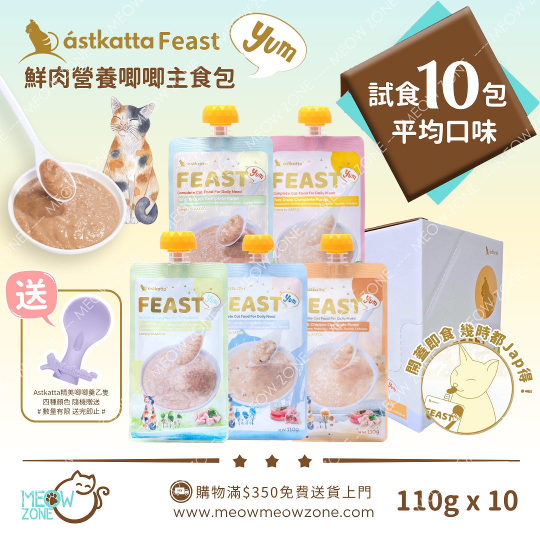 【 限時試食│一套免運 】Astkatta Feast 鮮肉營養唧唧主食包 110g x 10包 (平均口味)