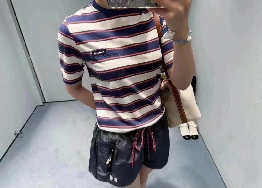 Miu Miu 藍白間條 字母Tee