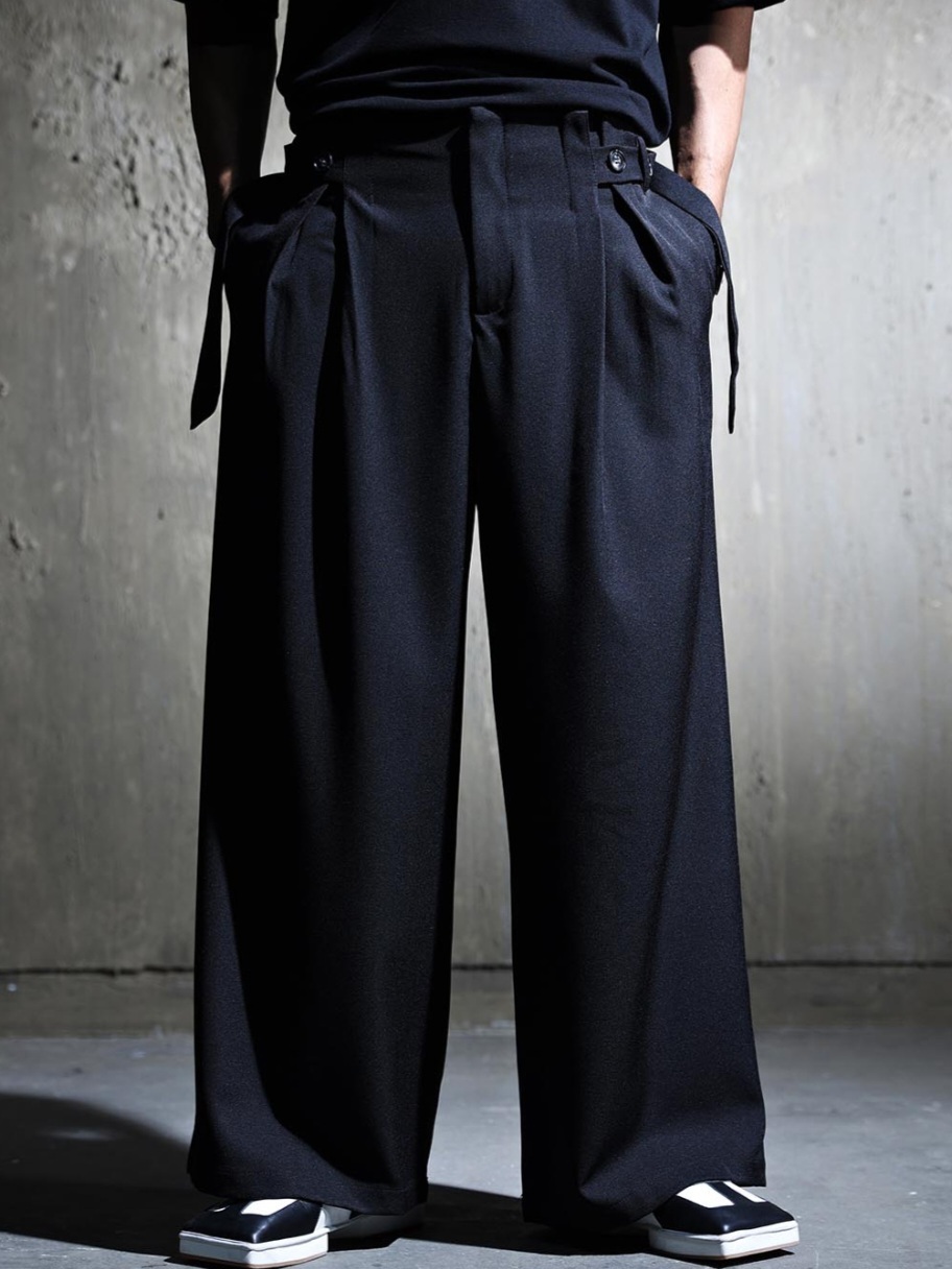 側扣帶雅痞寬鬆休閒褲