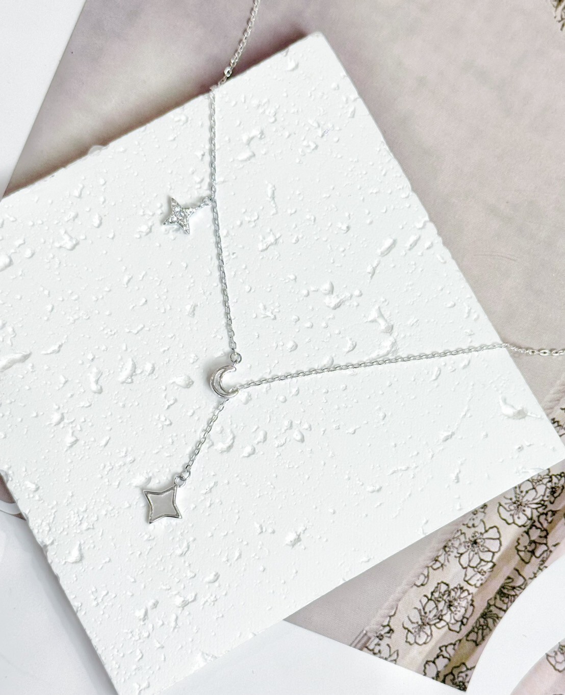 星月相依|星芒月亮純銀Y字鍊