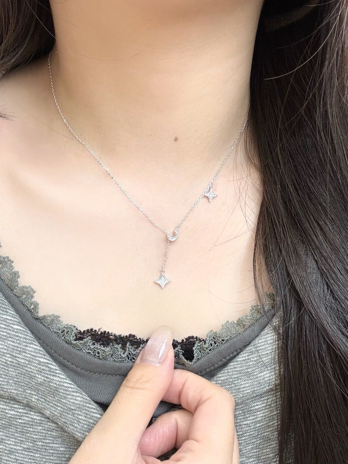 星月相依|星芒月亮純銀Y字鍊