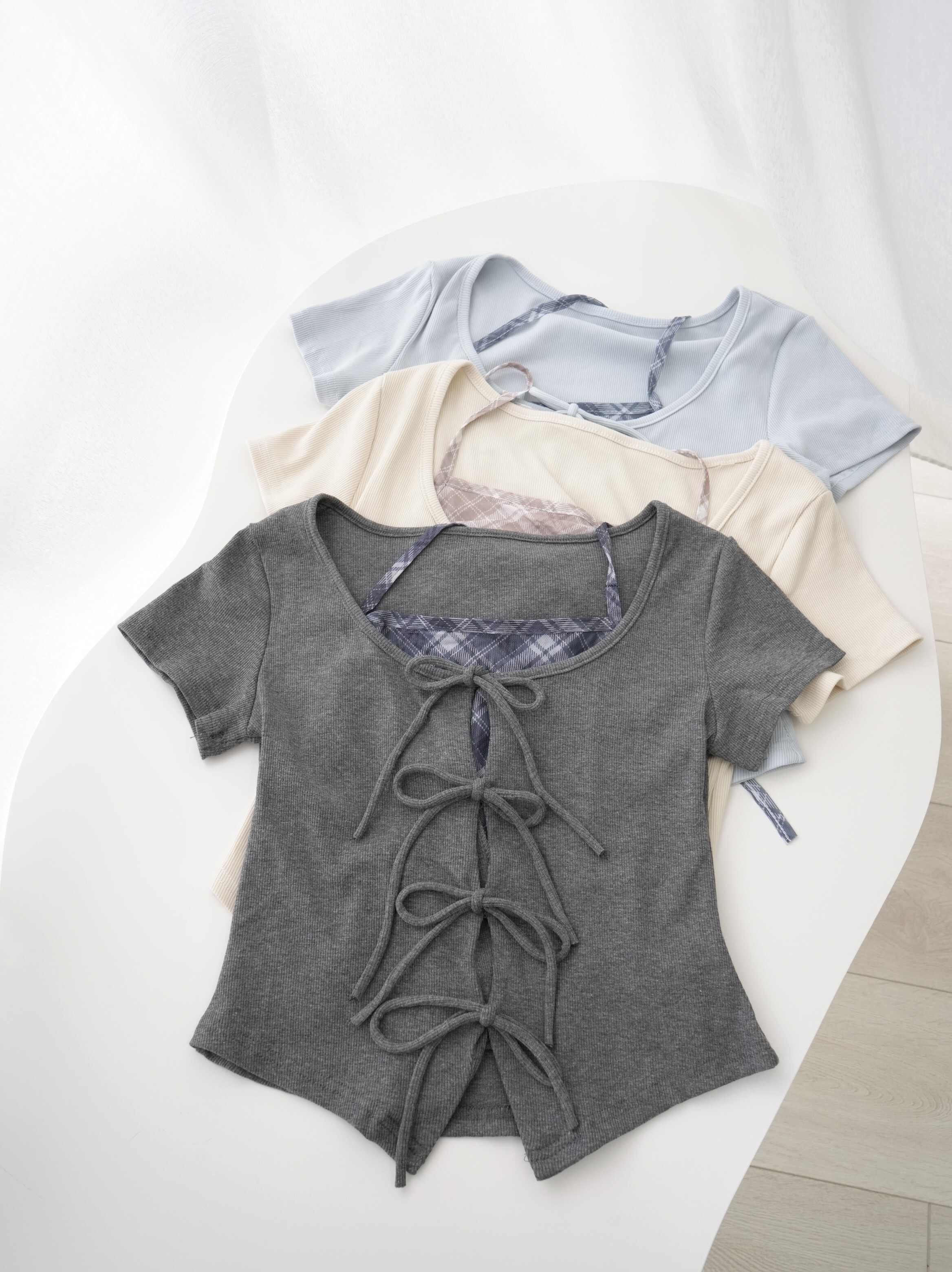 法朵Fado shop｜ 蝶結綁帶假兩件式上衣 0283003