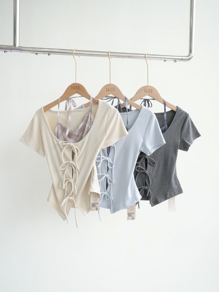 法朵Fado shop｜ 蝶結綁帶假兩件式上衣 0283003