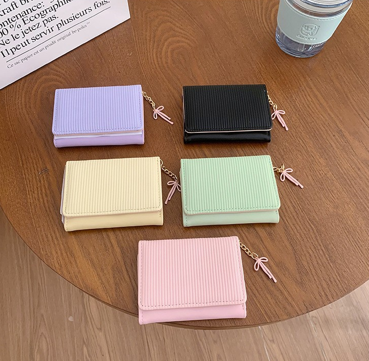 Candy Color Bow Pendant Short Zipper Wallet