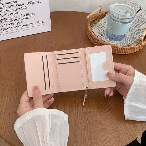 Candy Color Bow Pendant Short Zipper Wallet