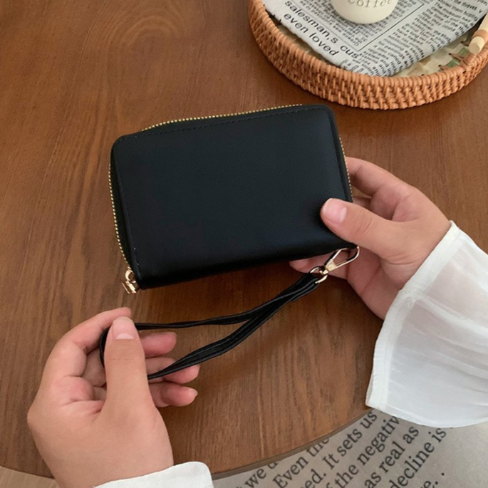 Classic Black Zipper Clutch Medium Wallet