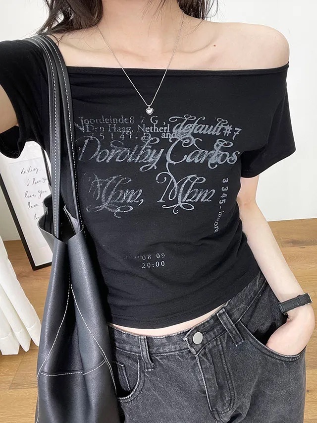 【優惠價預訂】韓國薄款印花寬領短袖TEE（3色）