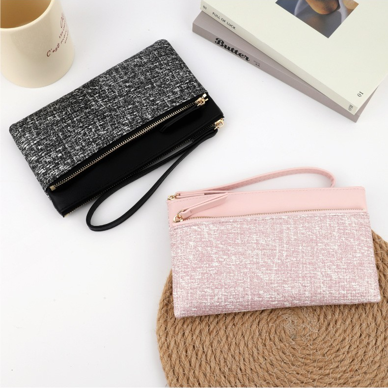 French Fabric Patch Zipper Clutch