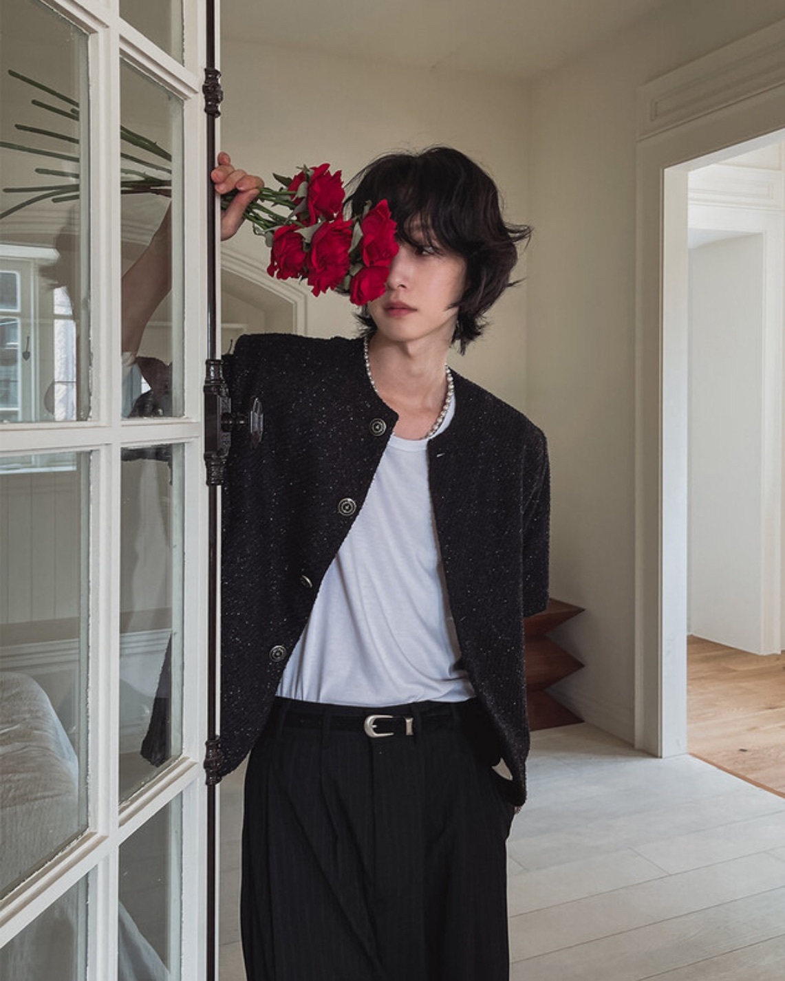 粗花呢短袖夾克