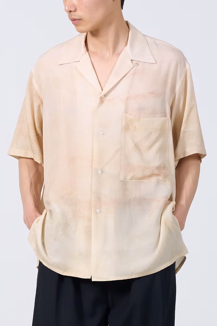 YOKE LANDSCAPE PRINTED OPEN COLLAR SHIRT (2COL)