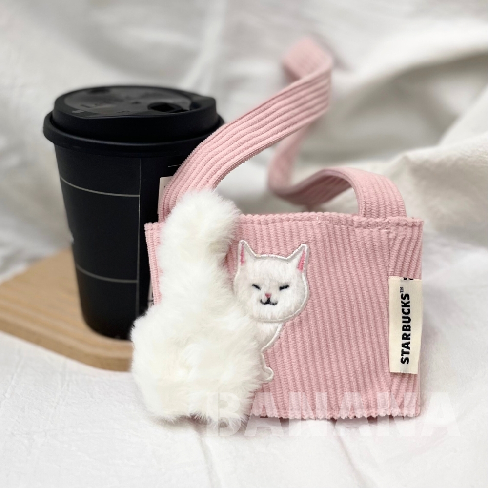 (現貨) 星巴克｜粉貓咪尾巴便利單杯提袋 (貓咪杯套/飲料提袋)