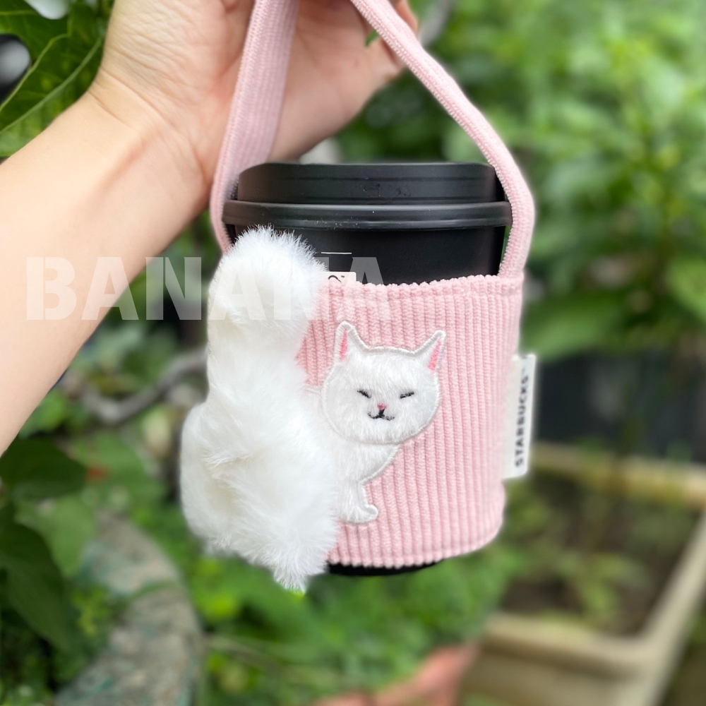 (現貨) 星巴克｜粉貓咪尾巴便利單杯提袋 (貓咪杯套/飲料提袋)
