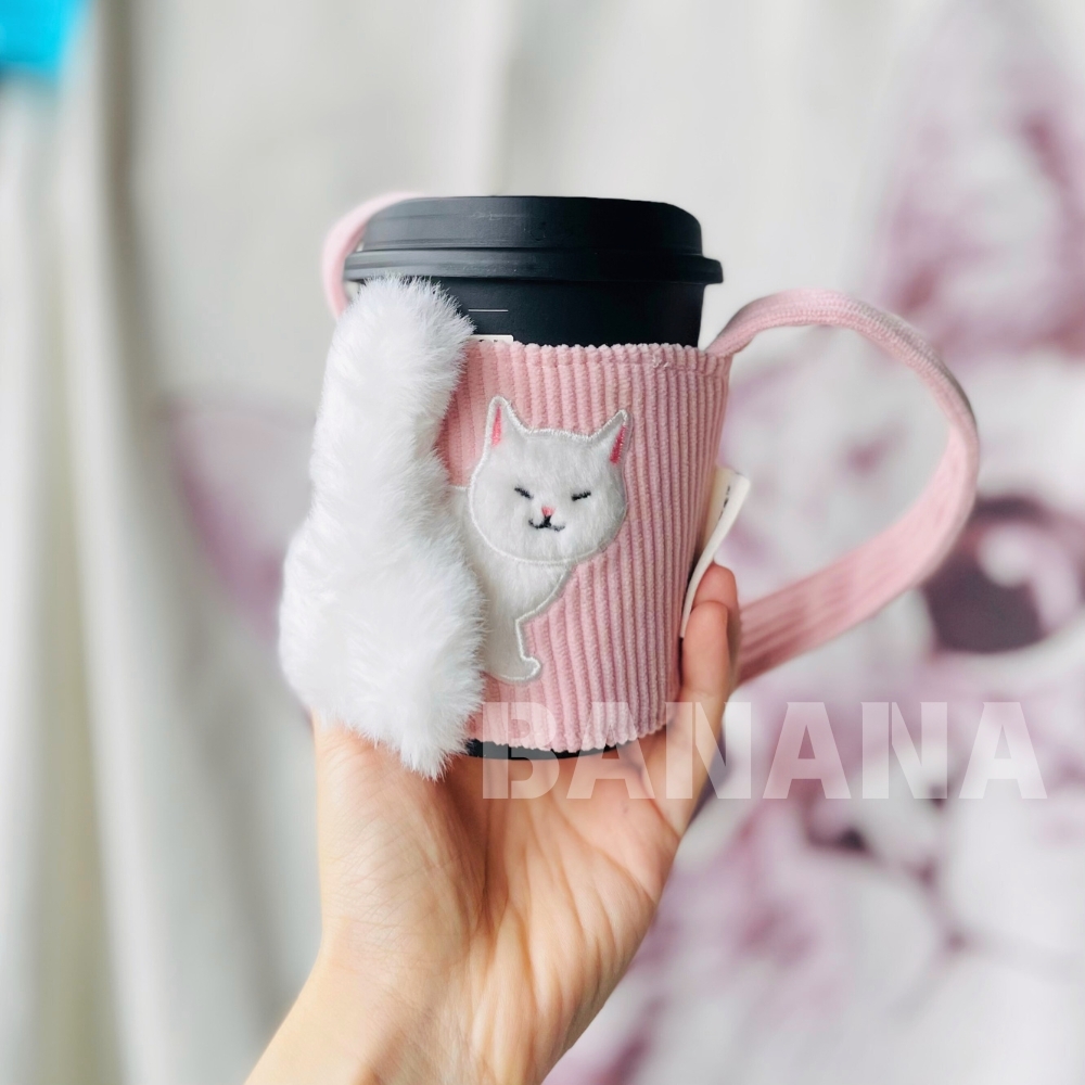 (現貨) 星巴克｜粉貓咪尾巴便利單杯提袋 (貓咪杯套/飲料提袋)