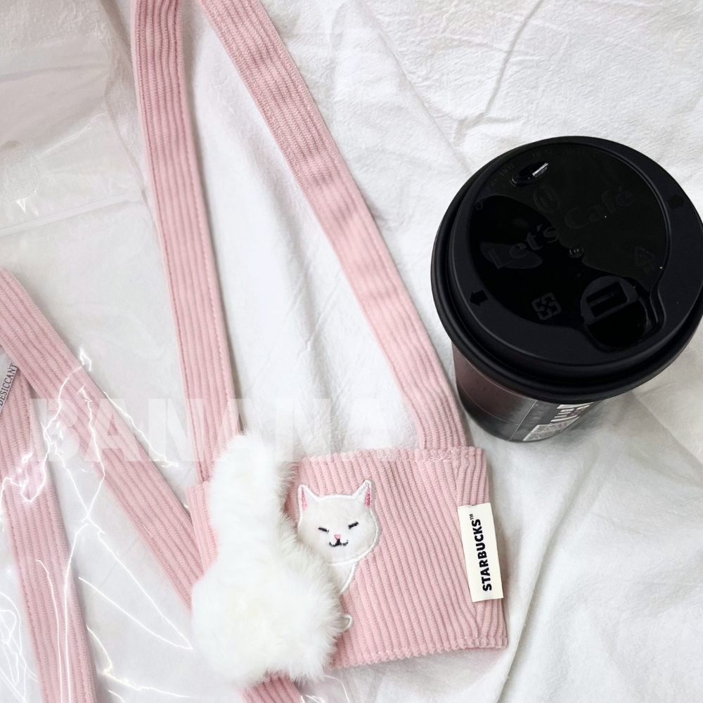 (現貨) 星巴克｜粉貓咪尾巴便利單杯提袋 (貓咪杯套/飲料提袋)