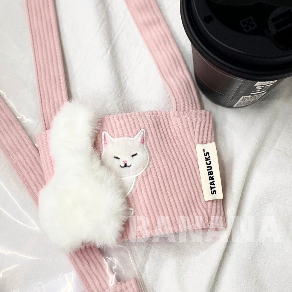 (現貨) 星巴克｜粉貓咪尾巴便利單杯提袋 (貓咪杯套/飲料提袋)