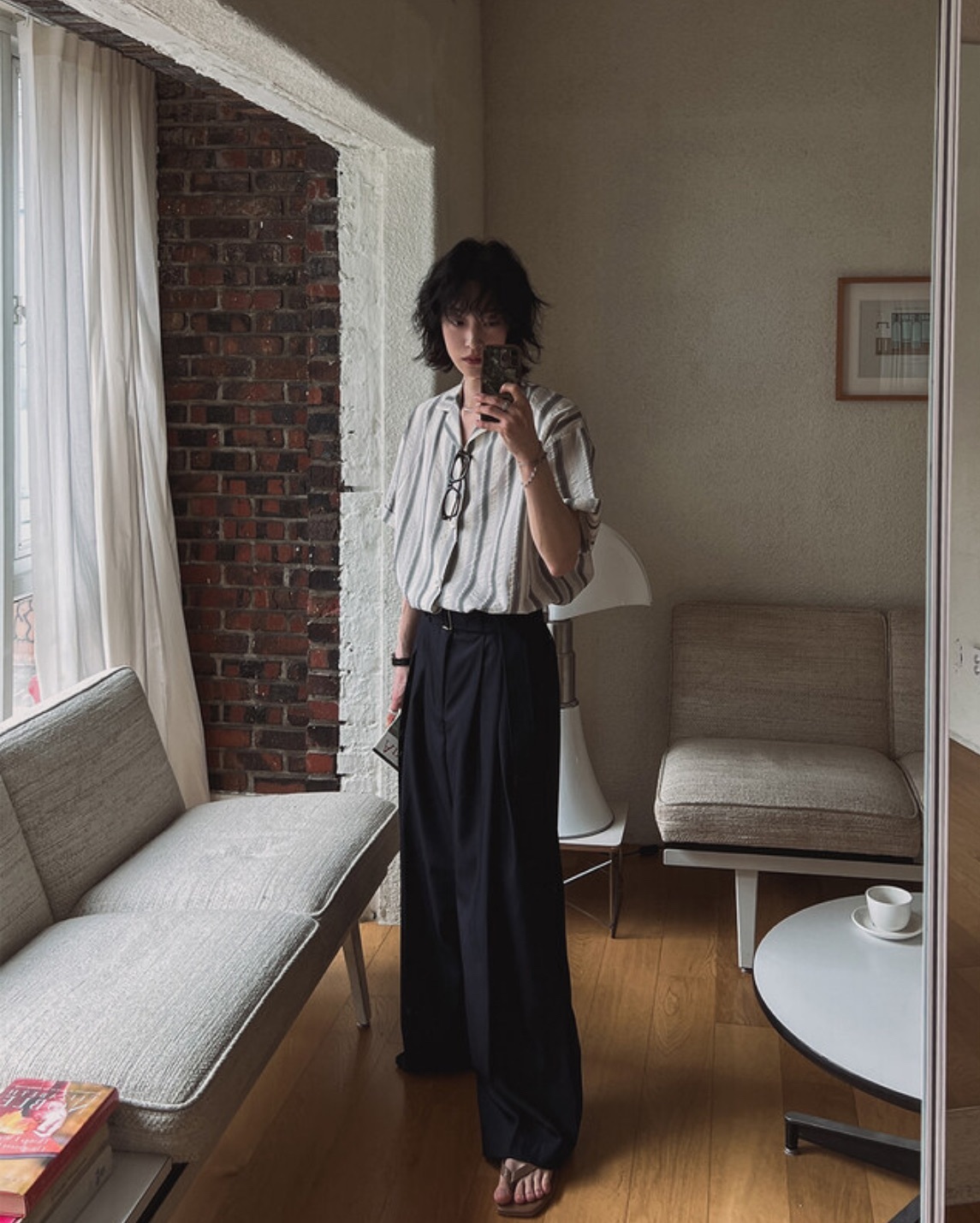 褶皺條紋半身襯衫