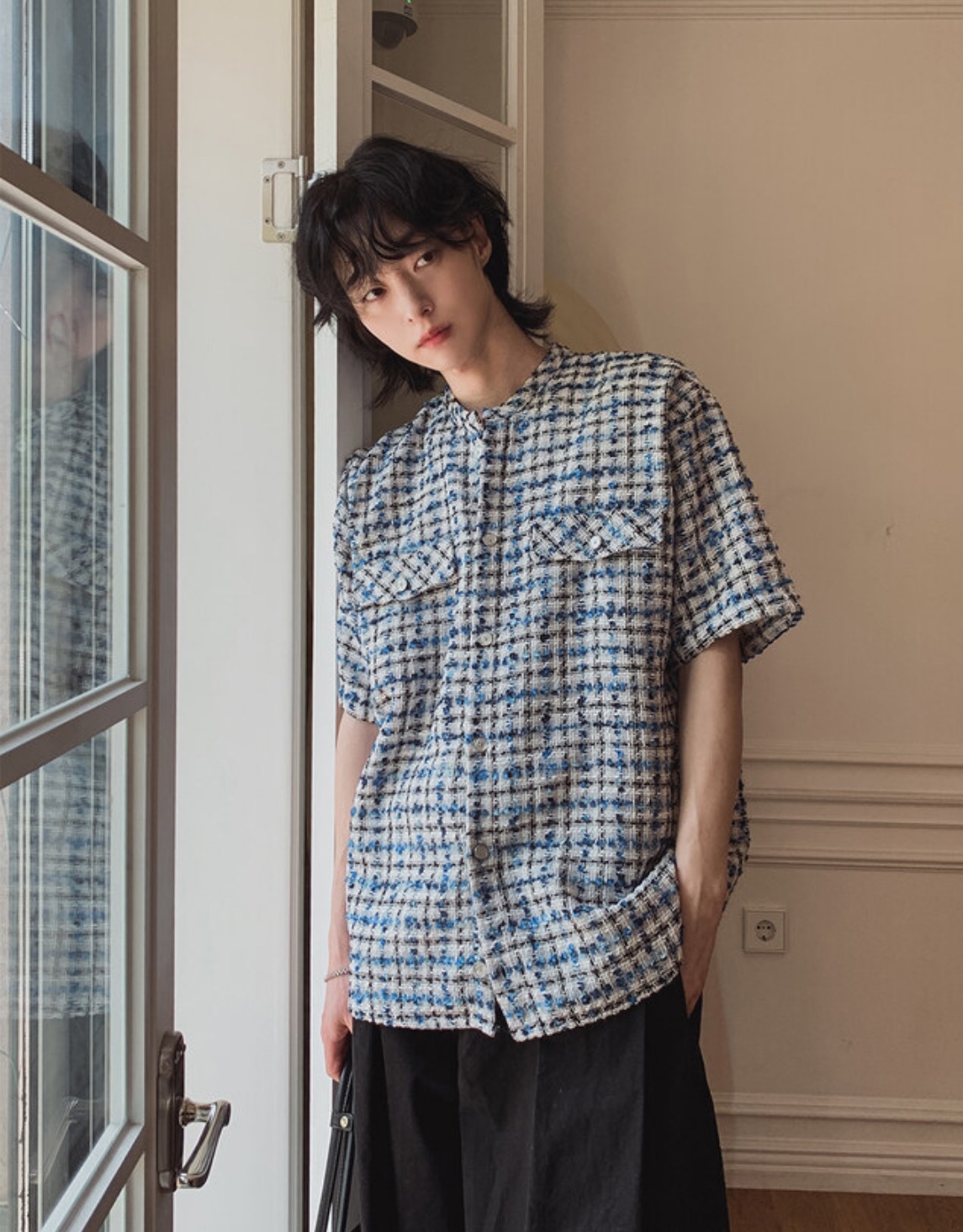 寬鬆花呢半襯衫