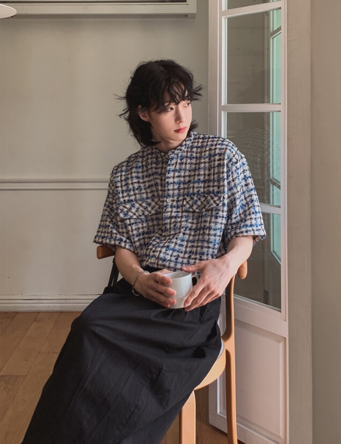 寬鬆花呢半襯衫