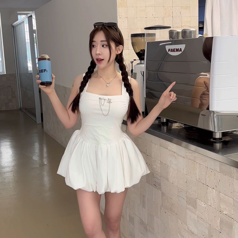 【芭蕾蓬蓬】DOMISS個性甜美結合! 吊帶裙洋 洋裝-2色(現貨)