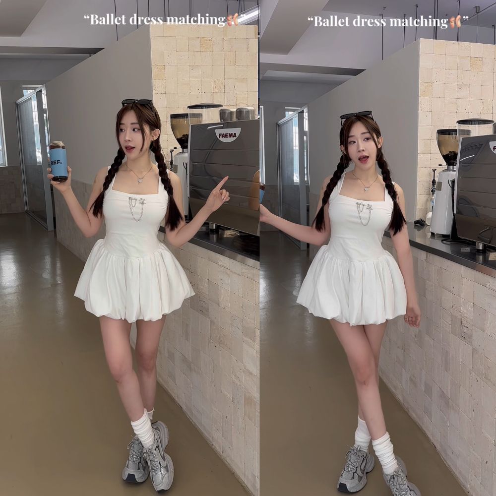 【芭蕾蓬蓬】DOMISS個性甜美結合! 吊帶裙洋 洋裝-2色(現貨)