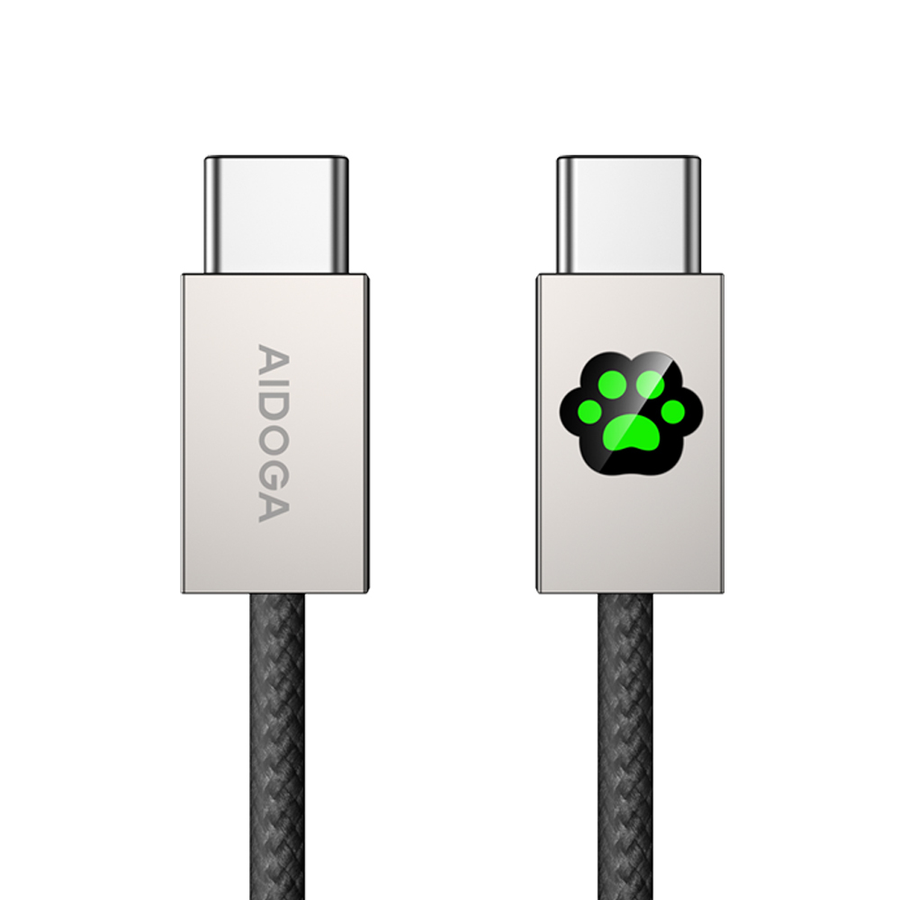 AIDOGA 艾迪伽 雙Type-C/PD充電線傳輸線快充線 LED呼吸燈 毛孩腳印 KevFur系列 1.2M