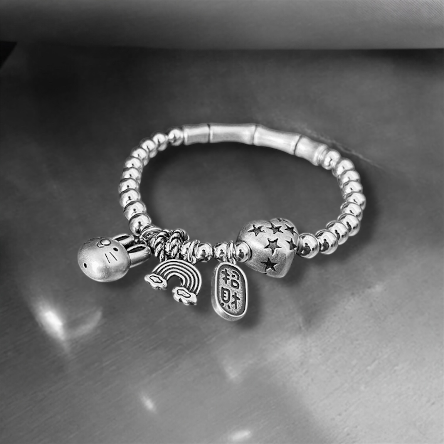 Heart and Rabbit Charm Bracelet (shock cord)