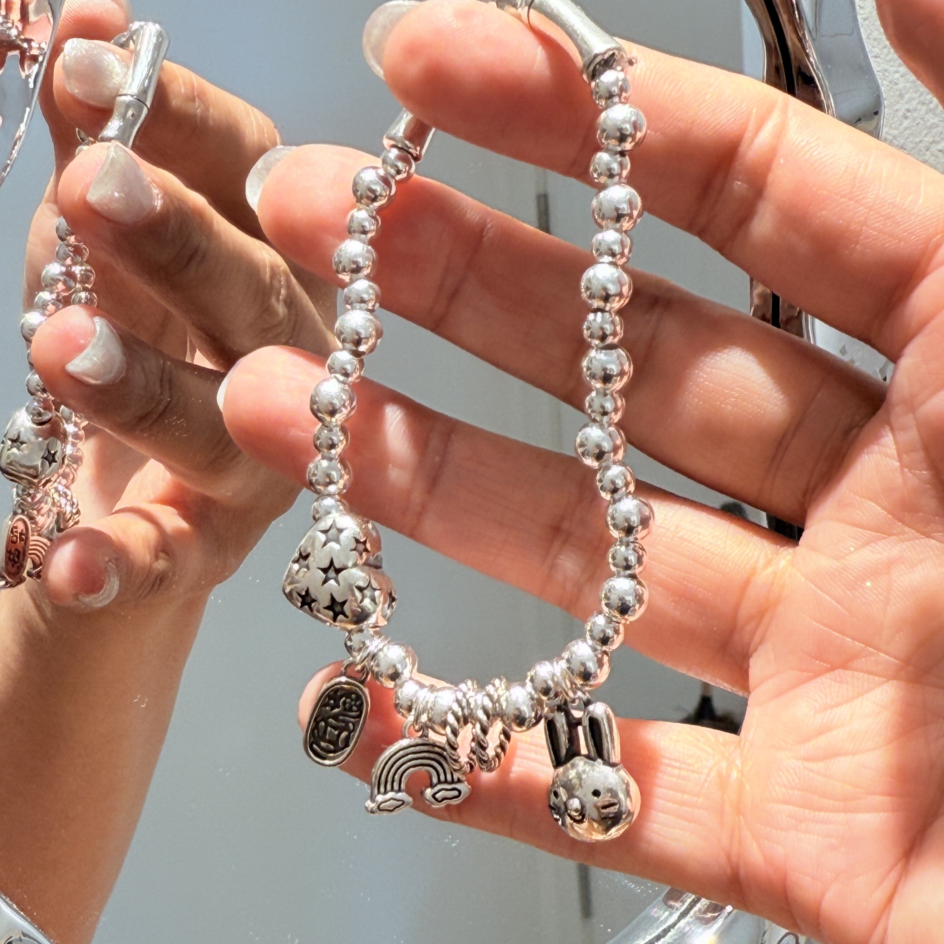 Heart and Rabbit Charm Bracelet (shock cord)