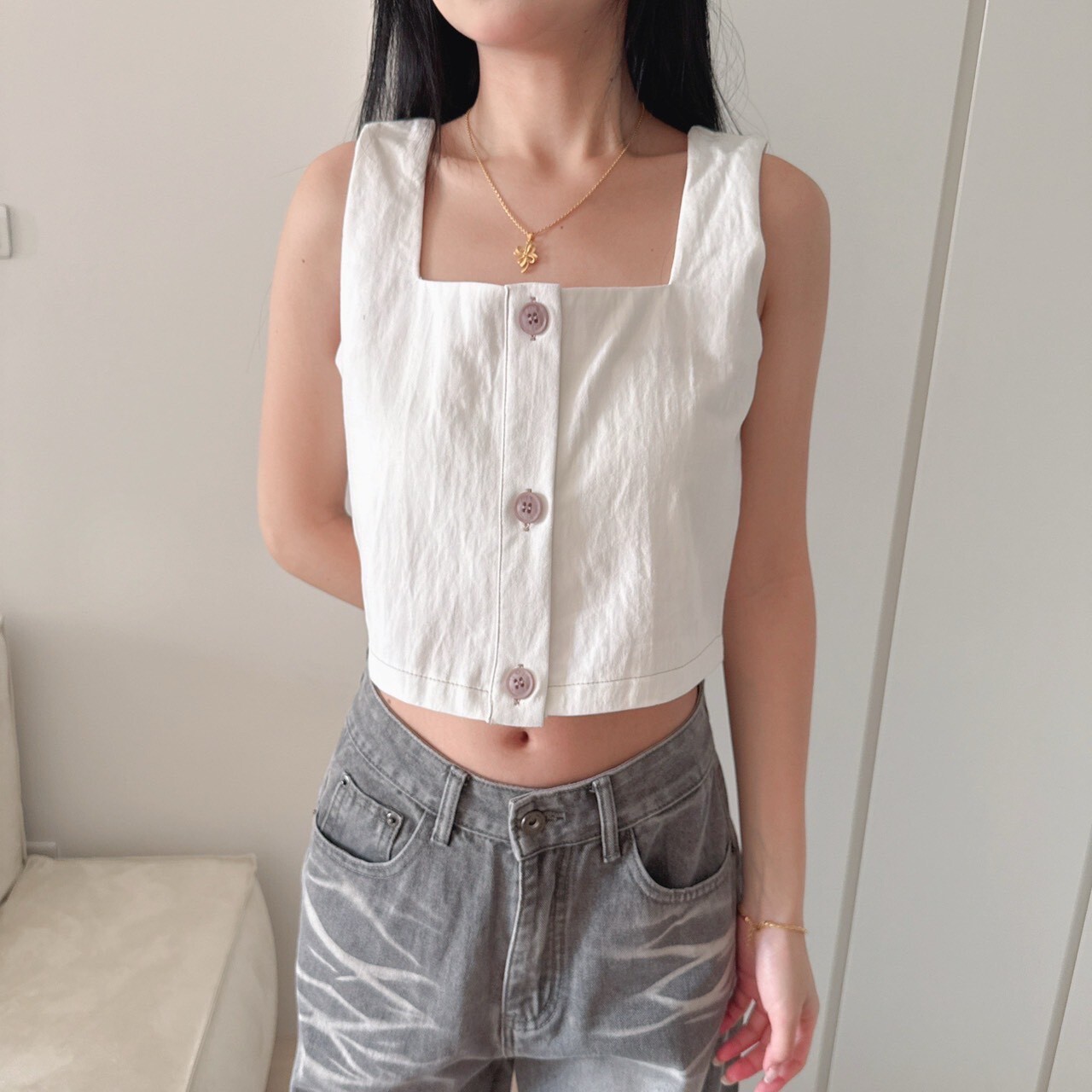 寬肩棉麻背心 8378