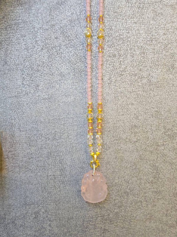 [S] GEMZ & CO ZBA ROSE QUARTZ NTF NECKLACE WITH PINK AGATE CRYSTALS, Y435 (Y435)