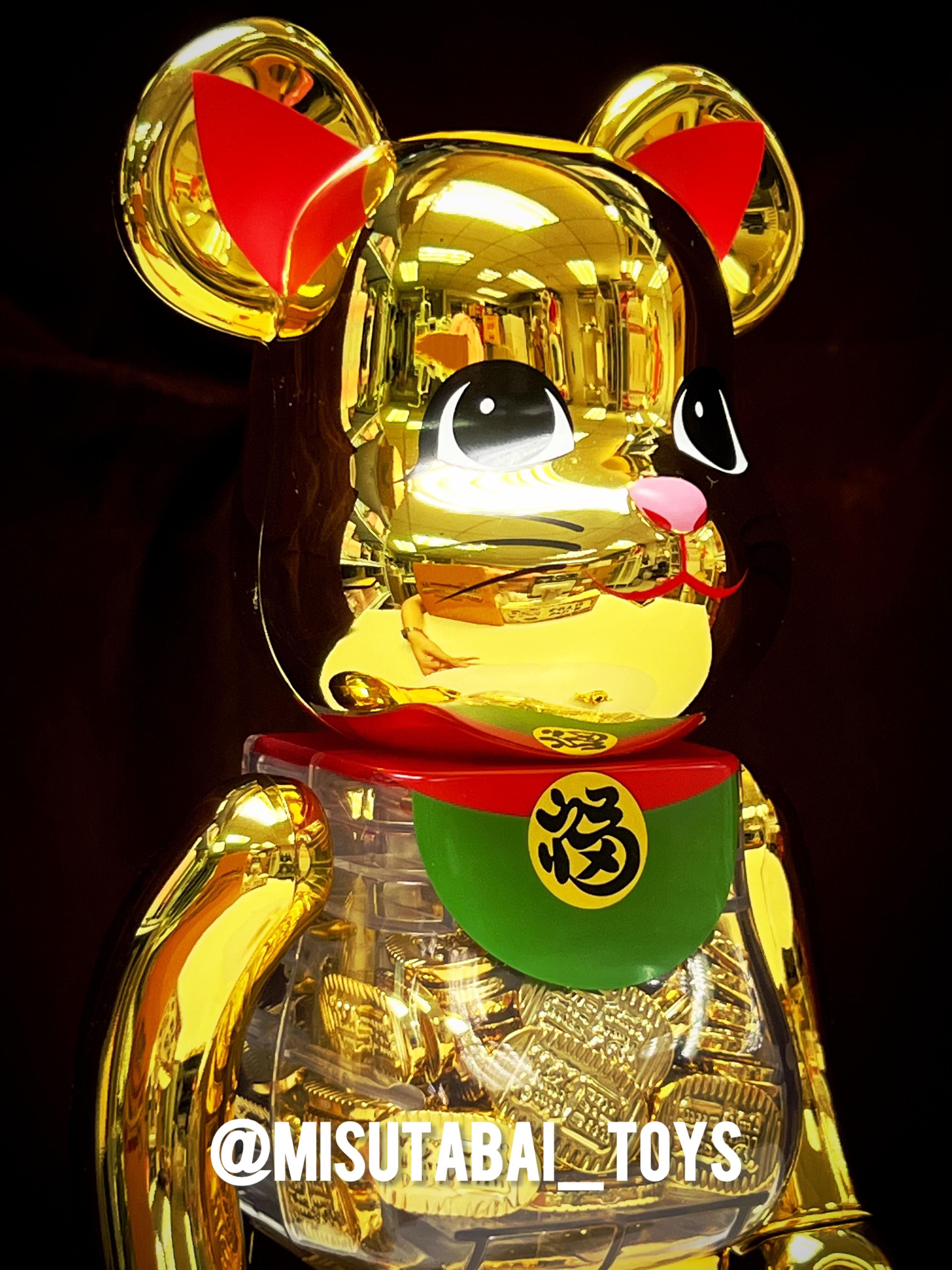 1000%/100%+400% BE@RBRICK  Lucky cat, oval coin, good luck, gold plated 招き猫 小判 開運 弍 金メッキ