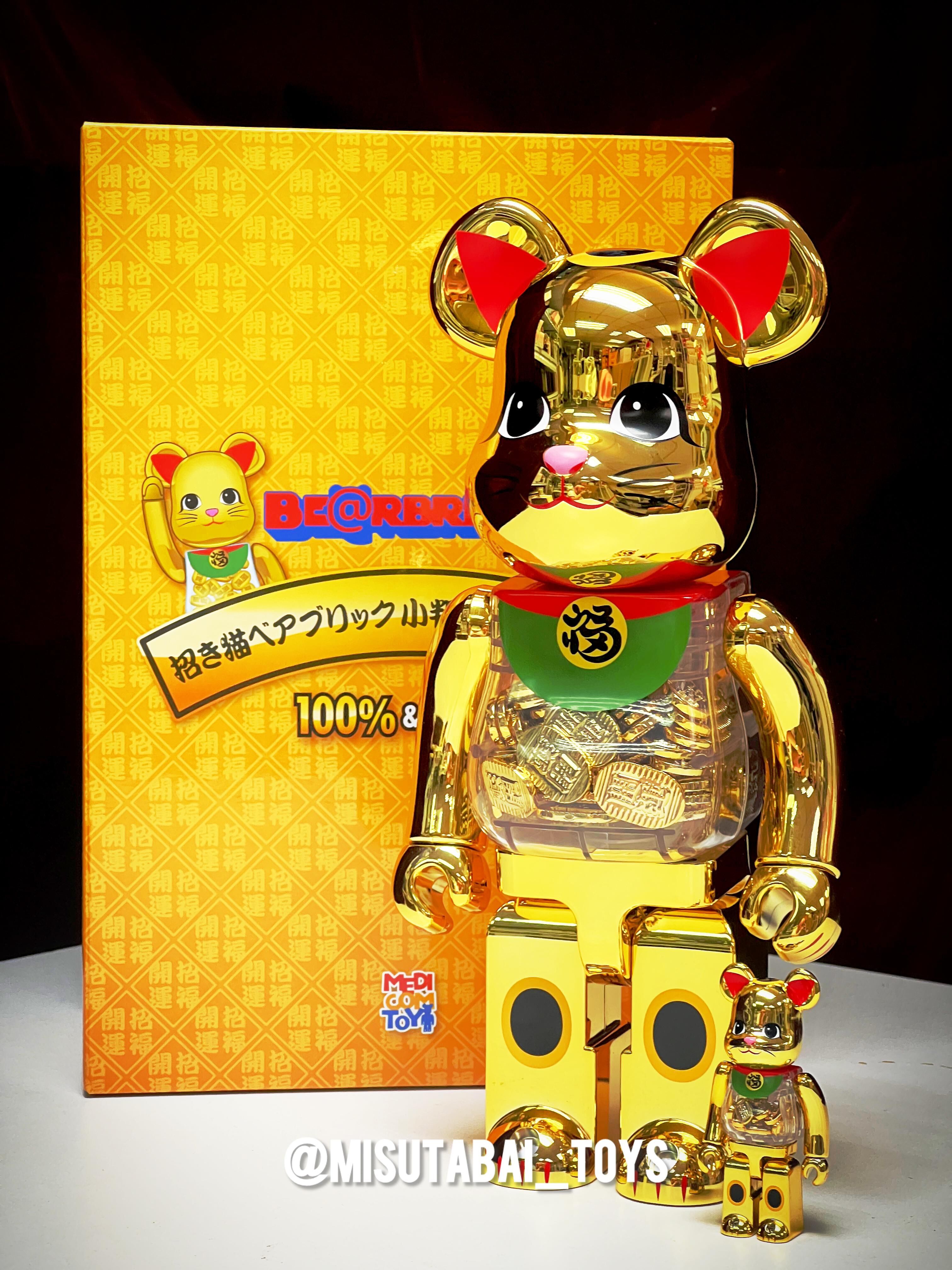 1000%/100%+400% BE@RBRICK  Lucky cat, oval coin, good luck, gold plated 招き猫 小判 開運 弍 金メッキ