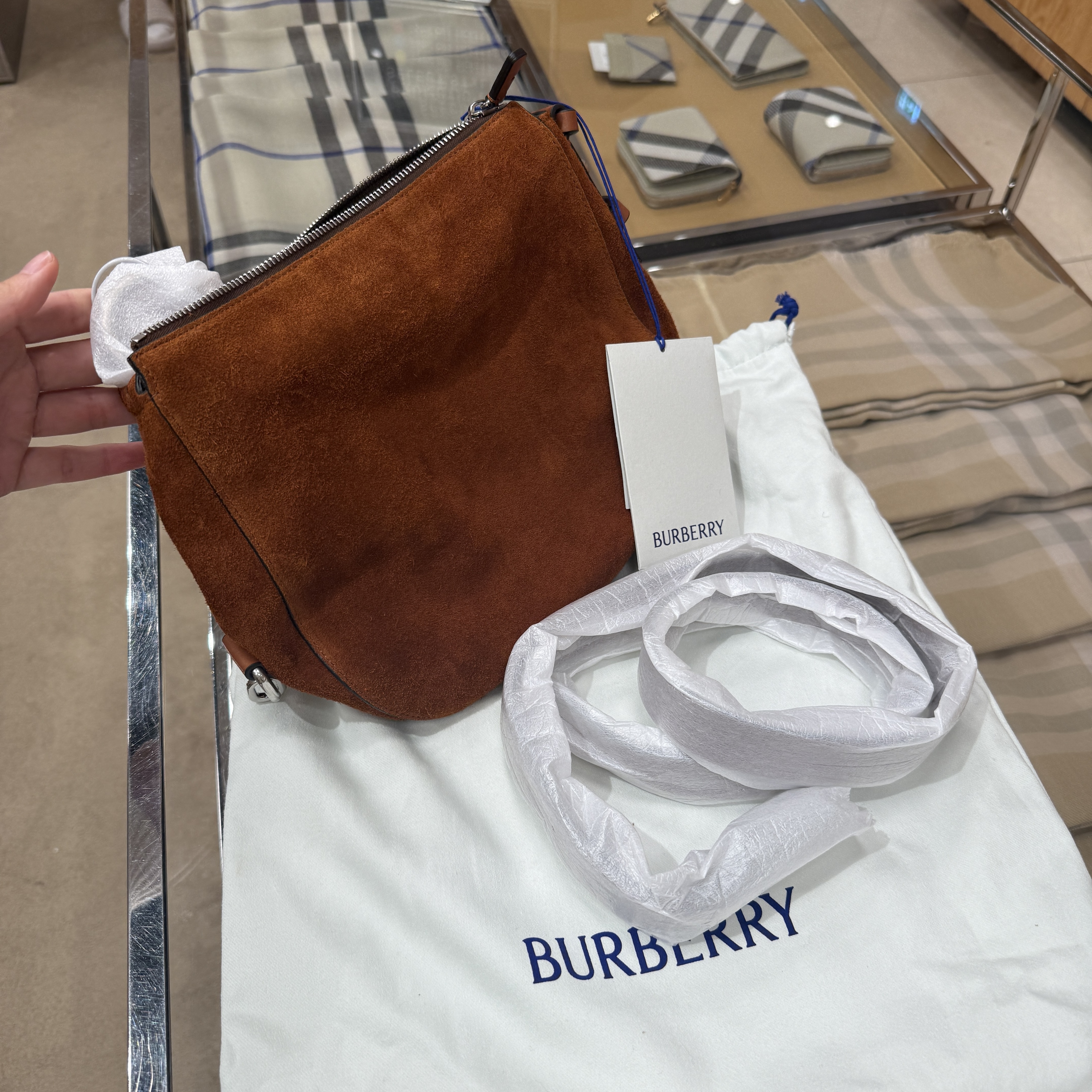 Burberry small knight suede bag bruciato brown 