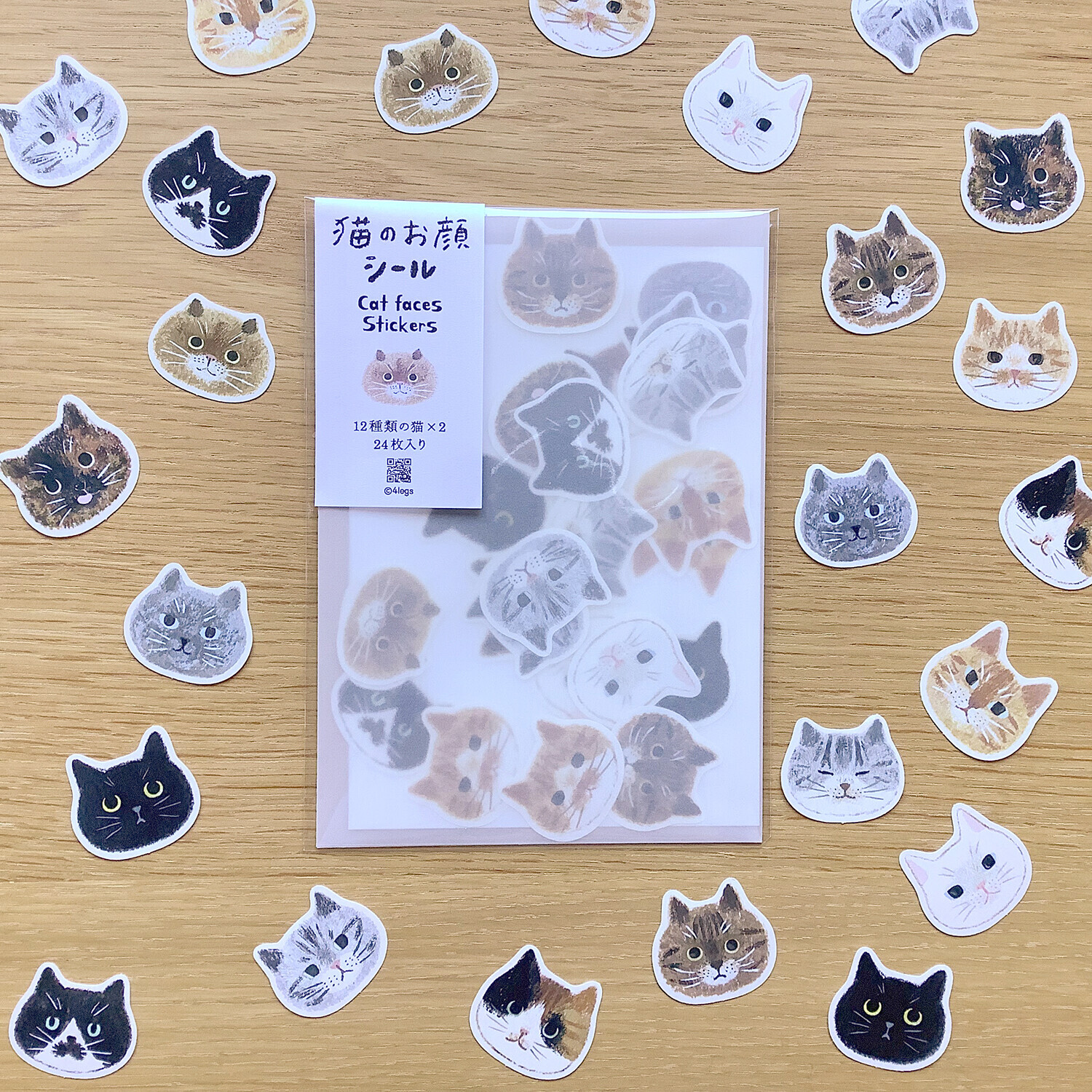 日本 4legs 插畫家 水彩畫 貼紙  [貓臉]