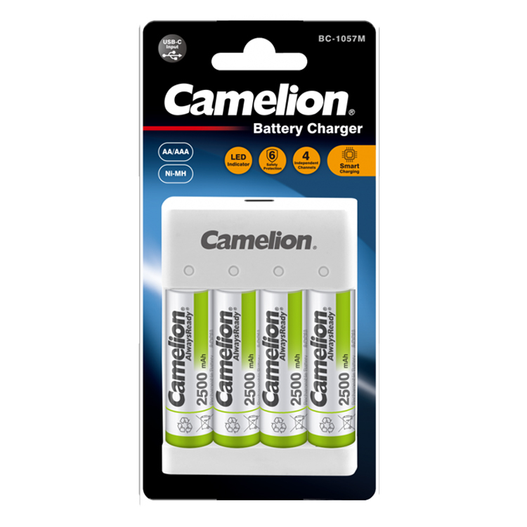 Camelion - 【BS-1057M + AA2500AR】USB獨立管道充電器(連AA2500mAh電池4粒) (782-4096)