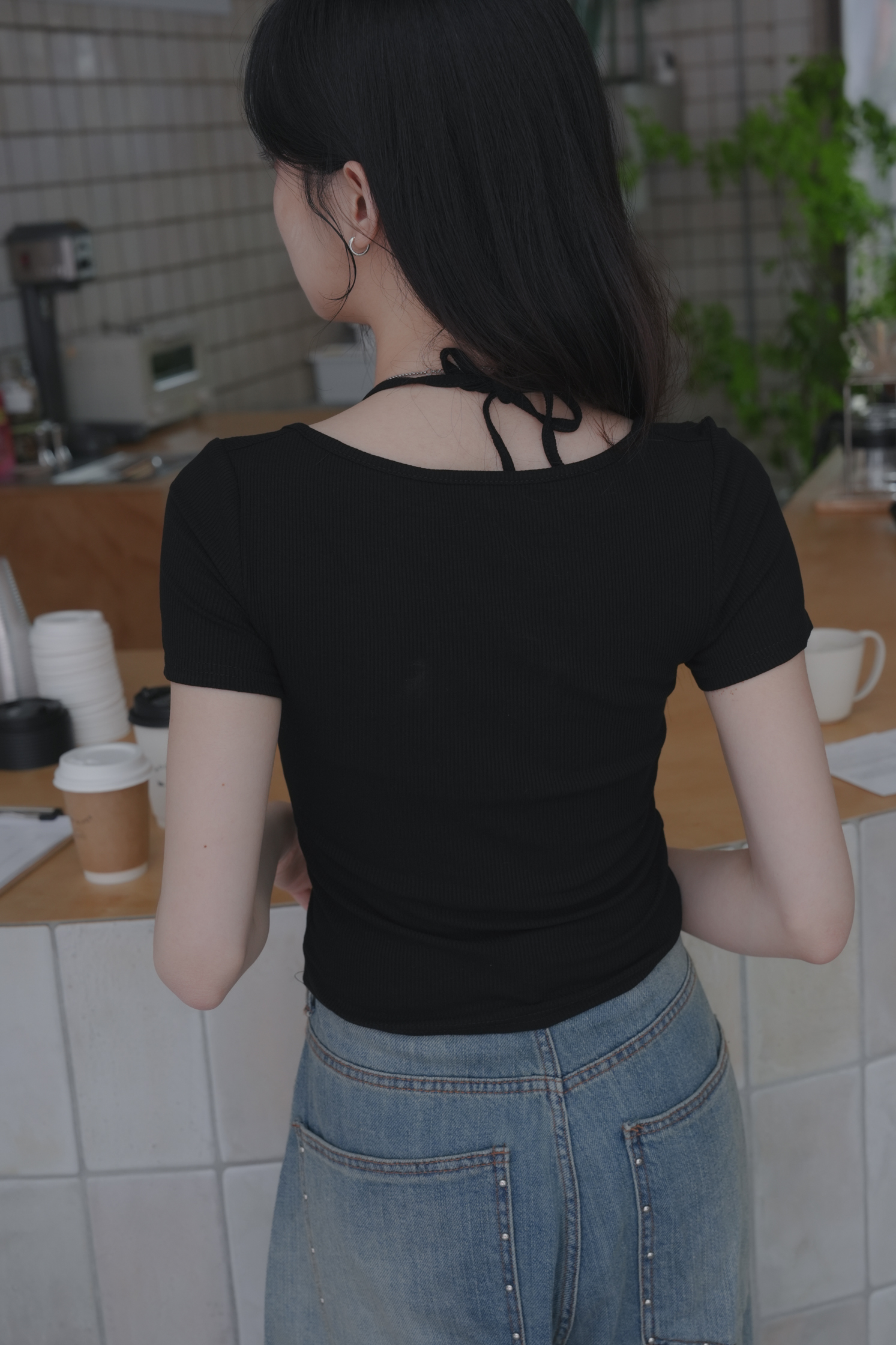 【Discount】掛脖開扣假兩件短T