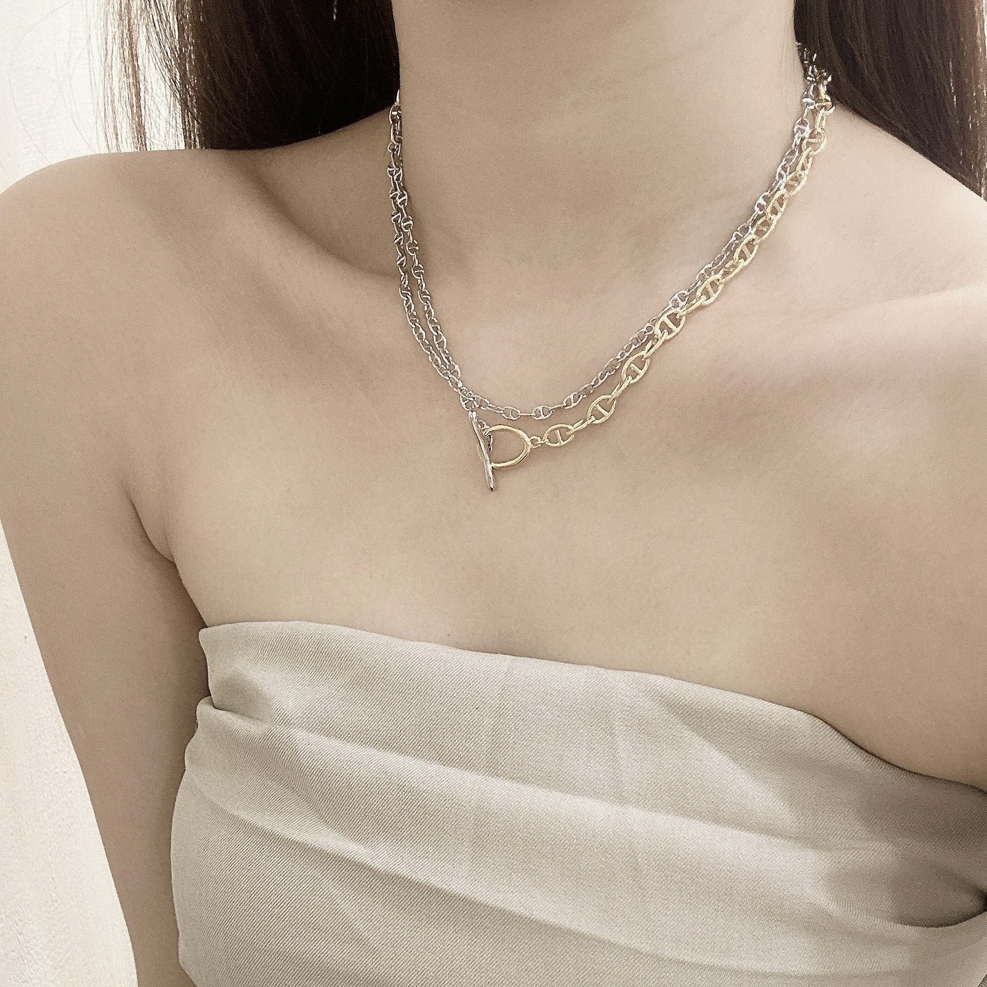 D12雙色雙層豬鼻頸鏈